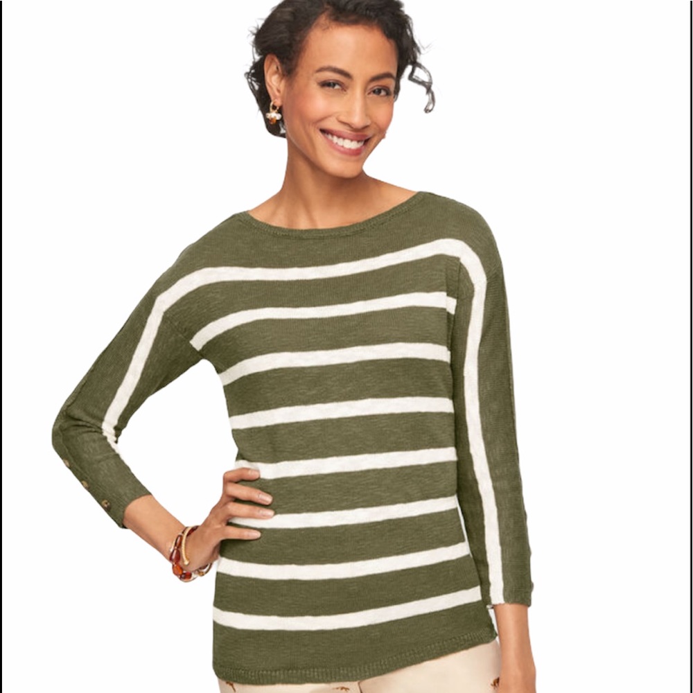 BUTTON CUFF STRIPE SLUB PULLOVER